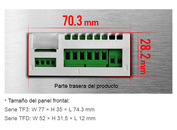 Front Panel Size - TF3 Series : W77×H35×L74.3mm, TFD Series : W52×H31.5×L12mm 