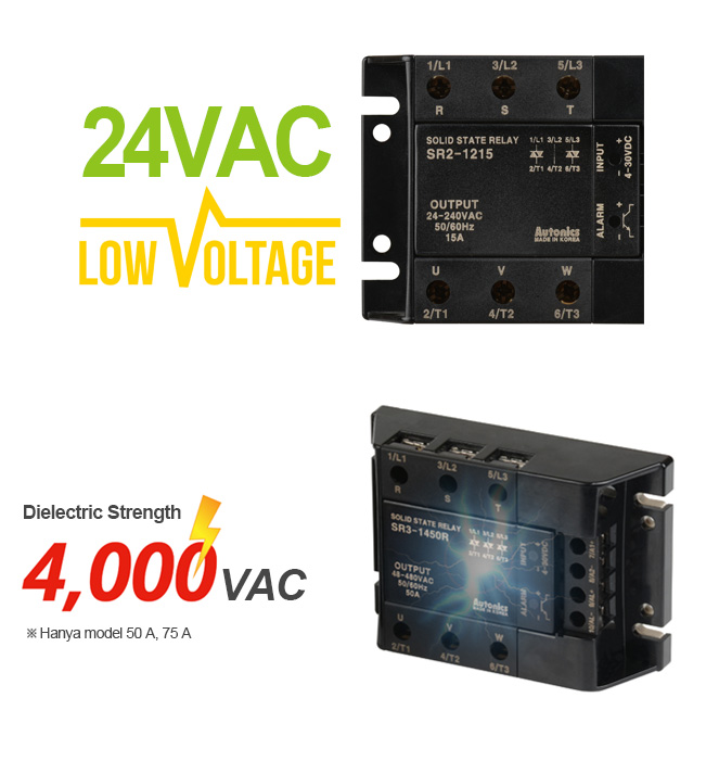 24VAC - LOW VOLTAGE, Dielectric Strength - 4,000VAC(50A, 75A models only)