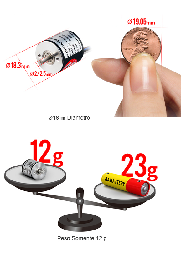 Ultra compacto (Ø18 mm) e Ultra leve (12 g)