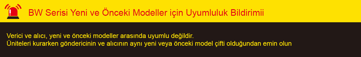 BW Serisi Yeni ve Önceki Modeller için Uyumluluk Bildirimii: Verici ve alıcı, yeni ve önceki modeller arasında uyumlu değildir. Üniteleri kurarken göndericinin ve alıcının aynı yeni veya önceki model çifti olduğundan emin olun