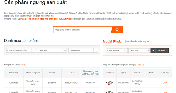 Tìm kiếm các sản phẩm đã ngừng sản xuất và các model thay thế